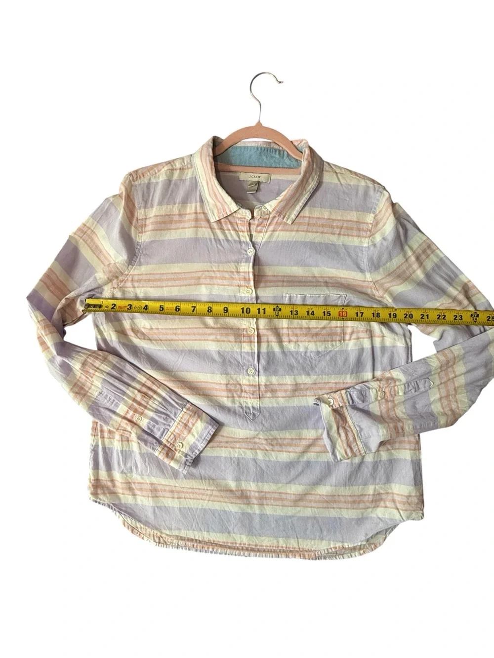 J.Crew Size 12 Striped Popover Shirt Lavender Orange Cotton Button Down